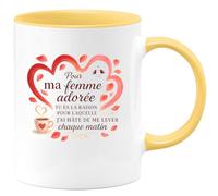 quotedazur - Mug Pour ma femme adorée, tu es la raison pour laquelle j'ai hâte de me lever chaque matin - Tasse Cadeau Amour, Saint-Valentin, Couple Femme - Jaune/Céramique