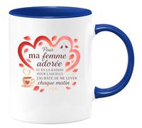 quotedazur - Mug Pour ma femme adorée, tu es la raison pour laquelle j'ai hâte de me lever chaque matin - Tasse Cadeau Amour, Saint-Valentin, Couple Femme - Bleu/Céramique