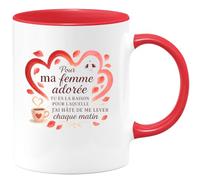 quotedazur - Mug Pour ma femme adorée, tu es la raison pour laquelle j'ai hâte de me lever chaque matin - Tasse Cadeau Amour, Saint-Valentin, Couple Femme - Rouge/Céramique
