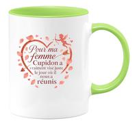 quotedazur - Mug Pour ma femme, Cupidon a vraiment visé juste le jour où il nous a réunis - Tasse Cadeau Amour, Saint-Valentin, Couple Femme - Vert/Céramique