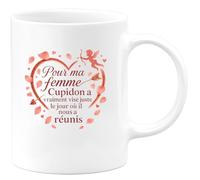 quotedazur - Mug Pour ma femme, Cupidon a vraiment visé juste le jour où il nous a réunis - Tasse Cadeau Amour, Saint-Valentin, Couple Femme - Blanc/Céramique