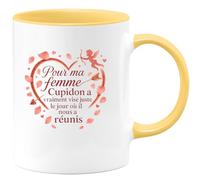 quotedazur - Mug Pour ma femme, Cupidon a vraiment visé juste le jour où il nous a réunis - Tasse Cadeau Amour, Saint-Valentin, Couple Femme - Jaune/Céramique