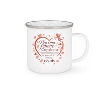 quotedazur - Mug Pour ma femme, Cupidon a vraiment visé juste le jour où il nous a réunis - Tasse Cadeau Amour, Saint-Valentin, Couple Femme - Blanc/Emaillé
