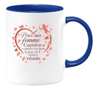 quotedazur - Mug Pour ma femme, Cupidon a vraiment visé juste le jour où il nous a réunis - Tasse Cadeau Amour, Saint-Valentin, Couple Femme - Bleu/Céramique