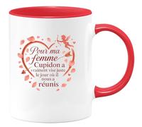 quotedazur - Mug Pour ma femme, Cupidon a vraiment visé juste le jour où il nous a réunis - Tasse Cadeau Amour, Saint-Valentin, Couple Femme - Rouge/Céramique