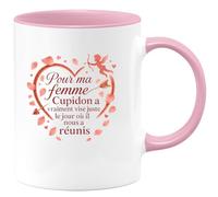 quotedazur - Mug Pour ma femme, Cupidon a vraiment visé juste le jour où il nous a réunis - Tasse Cadeau Amour, Saint-Valentin, Couple Femme - Rose/Céramique