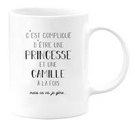 quotedazur - Mug Prénom Camille Compliqué D'Être Une Princesse Et Une Camille Mais Ca Va Je Gère - Cadeau Humour Prénom - Idée Cadeau Saint Valentin - Tasse Prénom Camille - Idéal Pour Noël