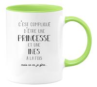 quotedazur - Mug Prénom Ines Compliqué D'Être Une Princesse Et Une Ines Mais Ca Va Je Gère - Cadeau Humour Prénom - Idée Cadeau Famille Saint Valentin - Tasse Prénom Ines - Idéal Pour Noël Au Bureau