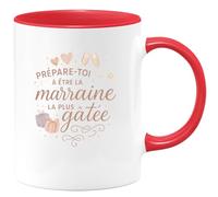 quotedazur - Mug Prépare-toi à être la marraine la plus gâtée - Tasse Cadeau Baptême Demande Future Marraine Femme - Rouge/Céramique