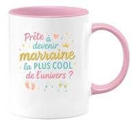 quotedazur - Mug Prête à devenir la marraine la plus cool de l'univers ? - Tasse Cadeau Baptême Demande Future Marraine Femme - Rose/Céramique