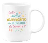 quotedazur - Mug Prête à devenir la marraine la plus cool de l'univers ? - Tasse Cadeau Baptême Demande Future Marraine Femme - Blanc/Céramique