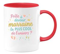 quotedazur - Mug Prête à devenir la marraine la plus cool de l'univers ? - Tasse Cadeau Baptême Demande Future Marraine Femme - Rouge/Céramique