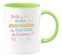quotedazur - Mug Prête à devenir la marraine la plus cool de l'univers ? - Tasse Cadeau Baptême Demande Future Marraine Femme - Vert/Céramique