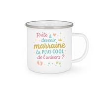 quotedazur - Mug Prête à devenir la marraine la plus cool de l'univers ? - Tasse Cadeau Baptême Demande Future Marraine Femme - Blanc/Emaillé
