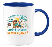 quotedazur - Mug Problème au boulot ? Appellez mon remplaçant ! - Tasse Cadeau Retraite Homme - Bleu/Céramique