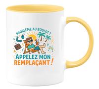 quotedazur - Mug Problème au boulot ? Appellez mon remplaçant ! - Tasse Cadeau Retraite Homme - Jaune/Céramique