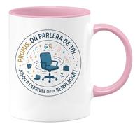 quotedazur - Mug Promis, on parlera de toi... jusqu'à l'arrivée de ton remplaçant - Tasse Cadeau Départ collègue - Rose/Céramique