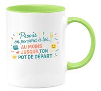 quotedazur - Mug Promis on pensera à toi... au moins jusqu'à ton pot de départ - Tasse Cadeau Départ collègue - Vert/Céramique
