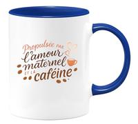 quotedazur - Mug Propulsée par l'amour maternel et la caféine - Tasse Cadeau Maman Femme - Bleu/Céramique