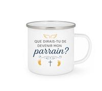 quotedazur - Mug que dirais-tu de devenir mon parrain ? - Tasse Cadeau Baptême Demande Futur Parrain Homme - Blanc/Emaillé