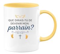 quotedazur - Mug que dirais-tu de devenir mon parrain ? - Tasse Cadeau Baptême Demande Futur Parrain Homme - Jaune/Céramique