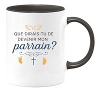 quotedazur - Mug que dirais-tu de devenir mon parrain ? - Tasse Cadeau Baptême Demande Futur Parrain Homme - Noir/Céramique