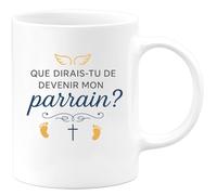 quotedazur - Mug que dirais-tu de devenir mon parrain ? - Tasse Cadeau Baptême Demande Futur Parrain Homme - Blanc/Céramique