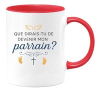 quotedazur - Mug que dirais-tu de devenir mon parrain ? - Tasse Cadeau Baptême Demande Futur Parrain Homme - Rouge/Céramique
