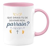 quotedazur - Mug que dirais-tu de devenir mon parrain ? - Tasse Cadeau Baptême Demande Futur Parrain Homme - Rose/Céramique