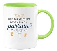 quotedazur - Mug que dirais-tu de devenir mon parrain ? - Tasse Cadeau Baptême Demande Futur Parrain Homme - Vert/Céramique