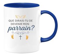 quotedazur - Mug que dirais-tu de devenir mon parrain ? - Tasse Cadeau Baptême Demande Futur Parrain Homme - Bleu/Céramique