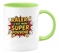 quotedazur - Mug râler c'est mon super pouvoir - Tasse Cadeau Humour - Vert/Céramique