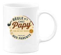 quotedazur - Mug Règle n°1 chez Papy : on ne dit rien aux parents - Tasse Cadeau Papy Homme - Blanc/Céramique