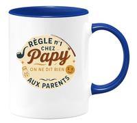 quotedazur - Mug Règle n°1 chez Papy : on ne dit rien aux parents - Tasse Cadeau Papy Homme - Bleu/Céramique