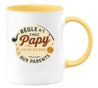 quotedazur - Mug Règle n°1 chez Papy : on ne dit rien aux parents - Tasse Cadeau Papy Homme - Jaune/Céramique