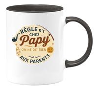 quotedazur - Mug Règle n°1 chez Papy : on ne dit rien aux parents - Tasse Cadeau Papy Homme - Noir/Céramique