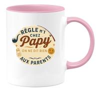 quotedazur - Mug Règle n°1 chez Papy : on ne dit rien aux parents - Tasse Cadeau Papy Homme - Rose/Céramique