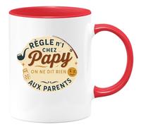 quotedazur - Mug Règle n°1 chez Papy : on ne dit rien aux parents - Tasse Cadeau Papy Homme - Rouge/Céramique