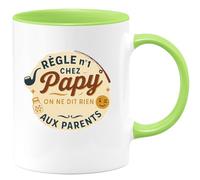 quotedazur - Mug Règle n°1 chez Papy : on ne dit rien aux parents - Tasse Cadeau Papy Homme - Vert/Céramique