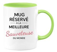 quotedazur - Mug réservé à la meilleure Sauveteuse du monde - Tasse Cadeau Sauveteuse Femme - Vert/Céramique