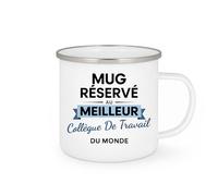 quotedazur - Mug réservé au meilleur Collègue de travail du monde - Tasse Cadeau Collègue de travail Homme - Blanc/Emaillé