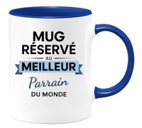 quotedazur - Mug réservé au meilleur Parrain du monde - Tasse Cadeau Parrain Homme - Bleu/Céramique