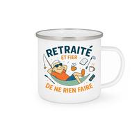 quotedazur - Mug Retraité et fier de ne rien faire - Tasse Cadeau Retraite Homme - Blanc/Emaillé