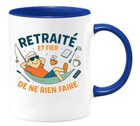 quotedazur - Mug Retraité et fier de ne rien faire - Tasse Cadeau Retraite Homme - Bleu/Céramique