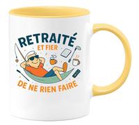 quotedazur - Mug Retraité et fier de ne rien faire - Tasse Cadeau Retraite Homme - Jaune/Céramique
