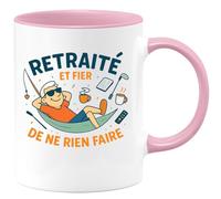 quotedazur - Mug Retraité et fier de ne rien faire - Tasse Cadeau Retraite Homme - Rose/Céramique