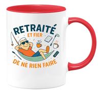 quotedazur - Mug Retraité et fier de ne rien faire - Tasse Cadeau Retraite Homme - Rouge/Céramique