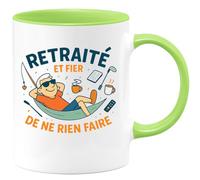 quotedazur - Mug Retraité et fier de ne rien faire - Tasse Cadeau Retraite Homme - Vert/Céramique