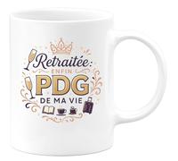 quotedazur - Mug Retraitée : Enfin PDG de Ma Vie - Tasse Cadeau Retraite Femme - Blanc/Céramique