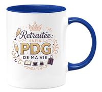 quotedazur - Mug Retraitée : Enfin PDG de Ma Vie - Tasse Cadeau Retraite Femme - Bleu/Céramique